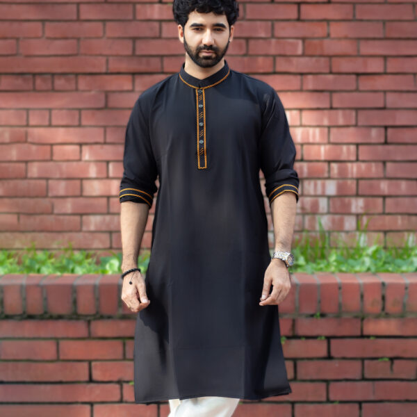 ব্ল্যাক কালার মাইক্রোস্টিজ এমব্রয়ডারি লাক্সারি পাঞ্জাবি