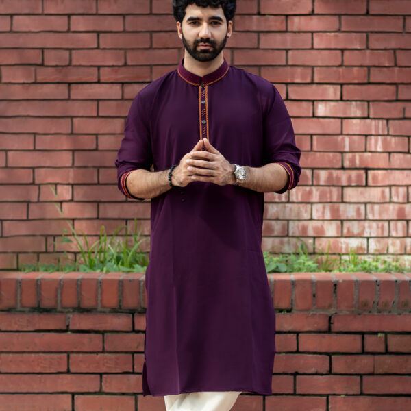 পার্পেল কালার মাইক্রোস্টিজ এমব্রয়ডারি লাক্সারি পাঞ্জাবি