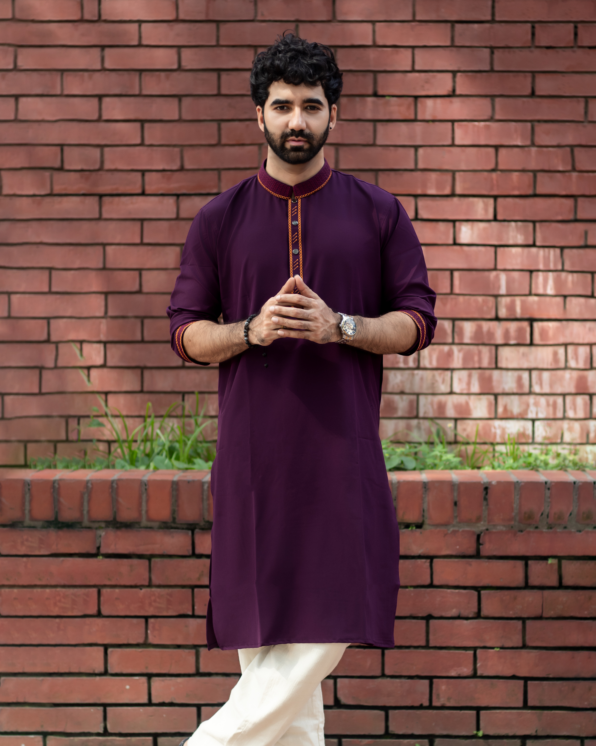 Purple-1.jpg পার্পেল কালার মাইক্রোস্টিজ এমব্রয়ডারি লাক্সারি পাঞ্জাবি - Image 1